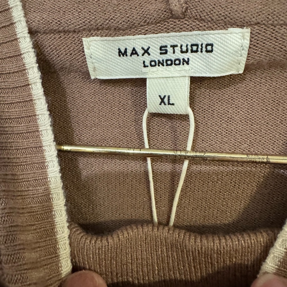 Max Studio 2 Piece Knit Lounge Set XL Taupe Hooded Sweater Wide Leg Pants NWT - Picture 4 of 8